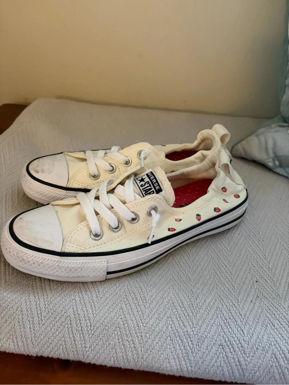 Converse Low Top Cream Canvas Sneakers with Strawberry Print